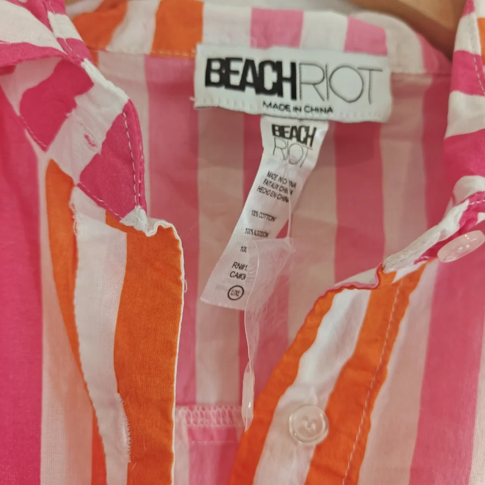 Beach Riot Nwot Alexa Coverup Button Down Sunset Stripes Pink Orange Sz L/XL - Picture 14 of 14
